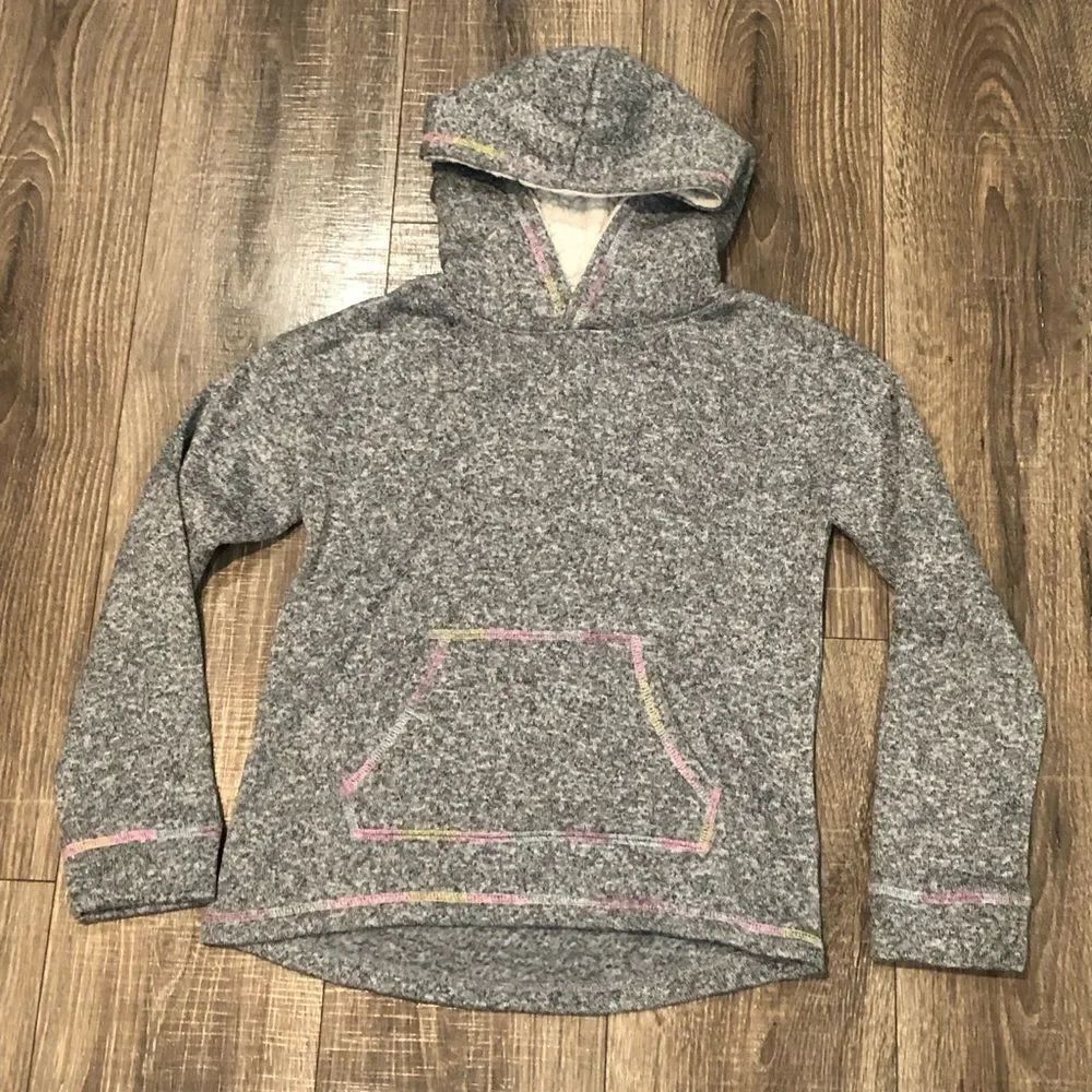 Girls Mudd Hoodie Size 12 Heather Gray Hoodie with Pink and Yellow Trim